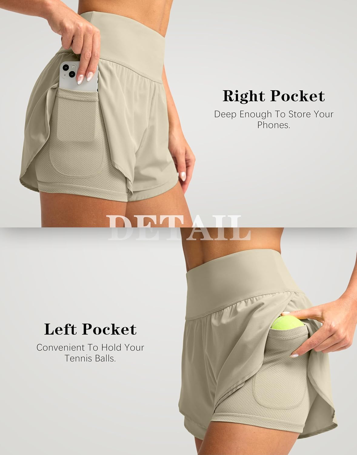 SANTINY Women's 2-in-1 High Waisted Running Shorts - Athletic Workout Shorts with Pockets, 3" Length