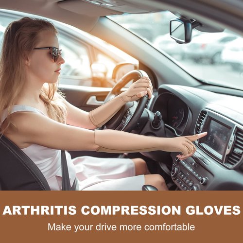 Janmercy 3 Pairs Arthritis Compression Gloves for Women and Men Carpal Tunnel Pain Relief, Rheumatoid, Swelling Tendonitis(Extended,Nude)
