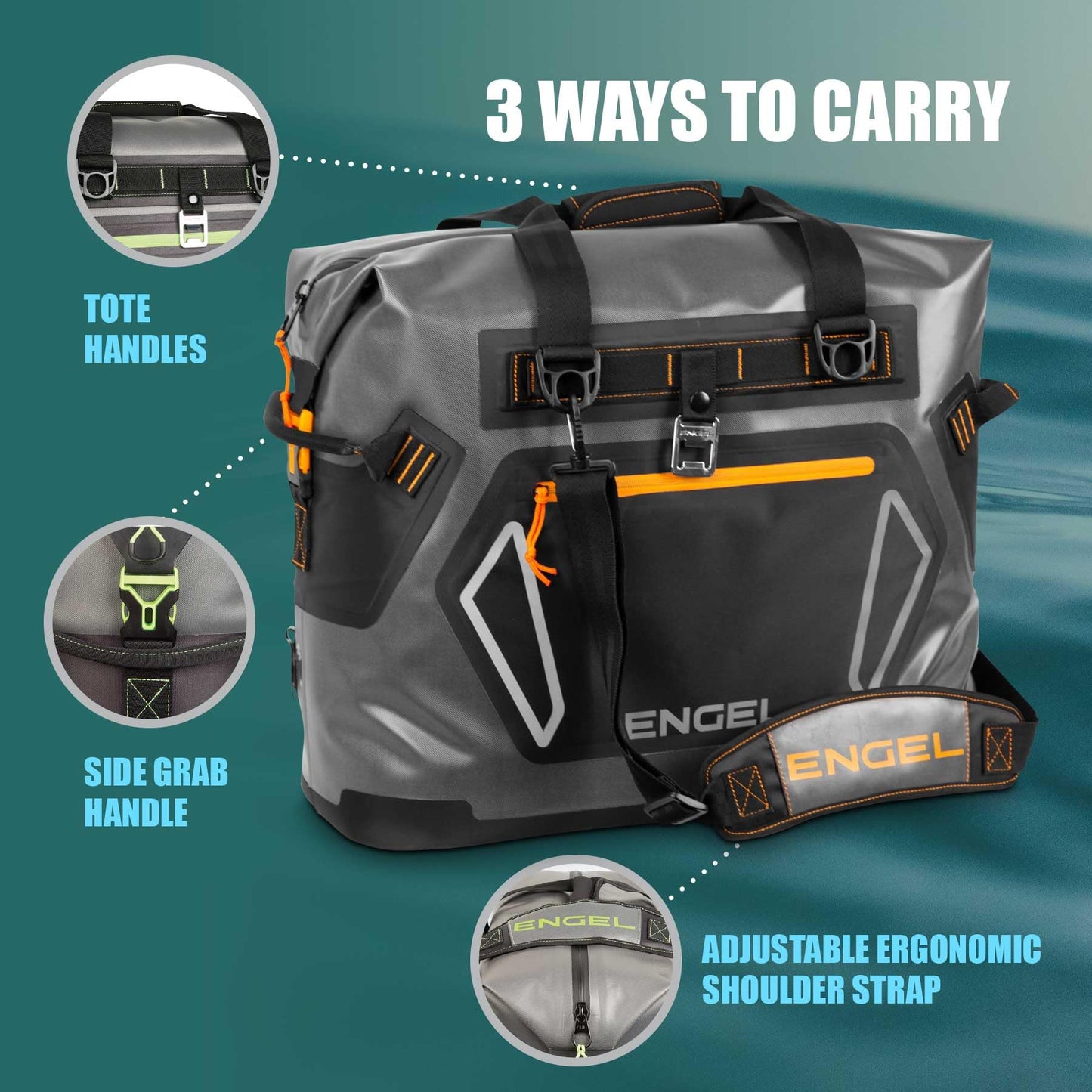 Engel HD20 High Performance Soft-Sided Cooler Tote Bag, Dark Gray & Orange