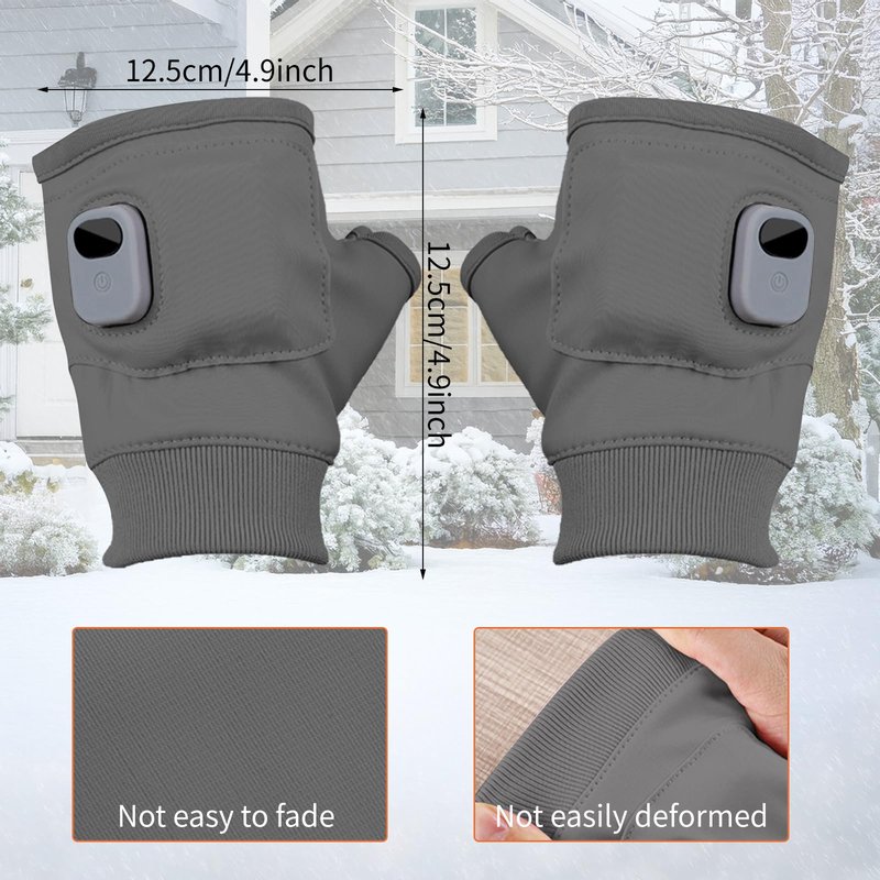 Portable Heating Fingerless Gloves with Digital Display, Rechargeable Heated Thermostatic Gloves for Outdoor, Cycling, (Grey)
