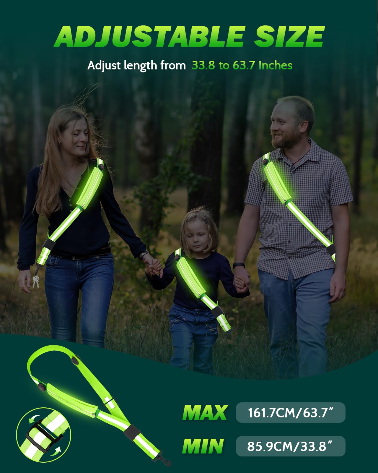 Fitense LED Reflective Belt Sash with Phone Holder, High Visibility Reflective Running Gear Rechargeable Light Up Safety Lights for Walkers for Runners Men Women