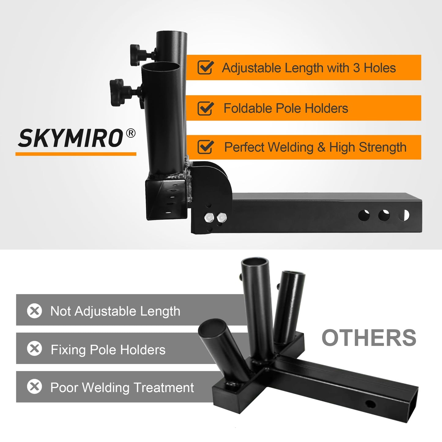 KAIRAY Foldable Hitch Mount 3 Flag Pole Holder Three-Headed flagpole Universal for Standard 2 inch Receiver fit for SUV RV Pickup
