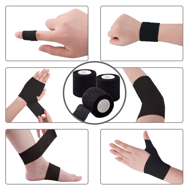 BQTQ 72 Rolls Self Adhesive Bandage 2 Inch Self Adherent Wrap Black Tape Self Stick Bandages Stretch for Wrist Ankle Swelling Sprains