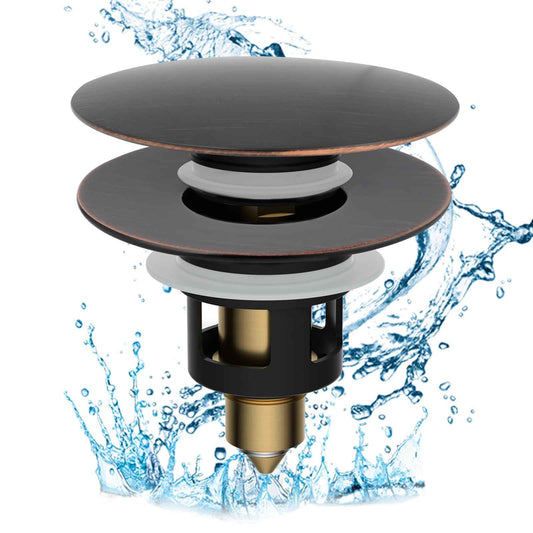 Hibbent All Metal 2 in 1 Bathroom Sink Stopper, Universal Pop Up Drain Strainer, Brass Bullet Core Push Type Stopper for 1.1''~2.3'' Basin, Big Push Button, Anti Clogging Filter, Oil-Rubbed Bronze