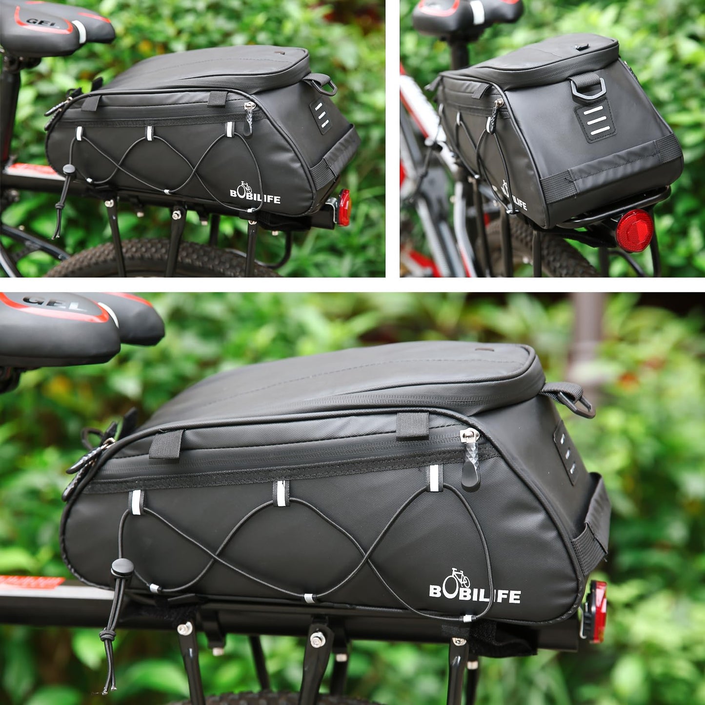 BOBILIFE Bike Rear Rack Insulated Trunk Bag - 10L Large Capacity Waterproof Bicycle Travel Expedition Back Rack Seat Cargo Carrier Bag for Bicycle, E-Bike and Motorcycle