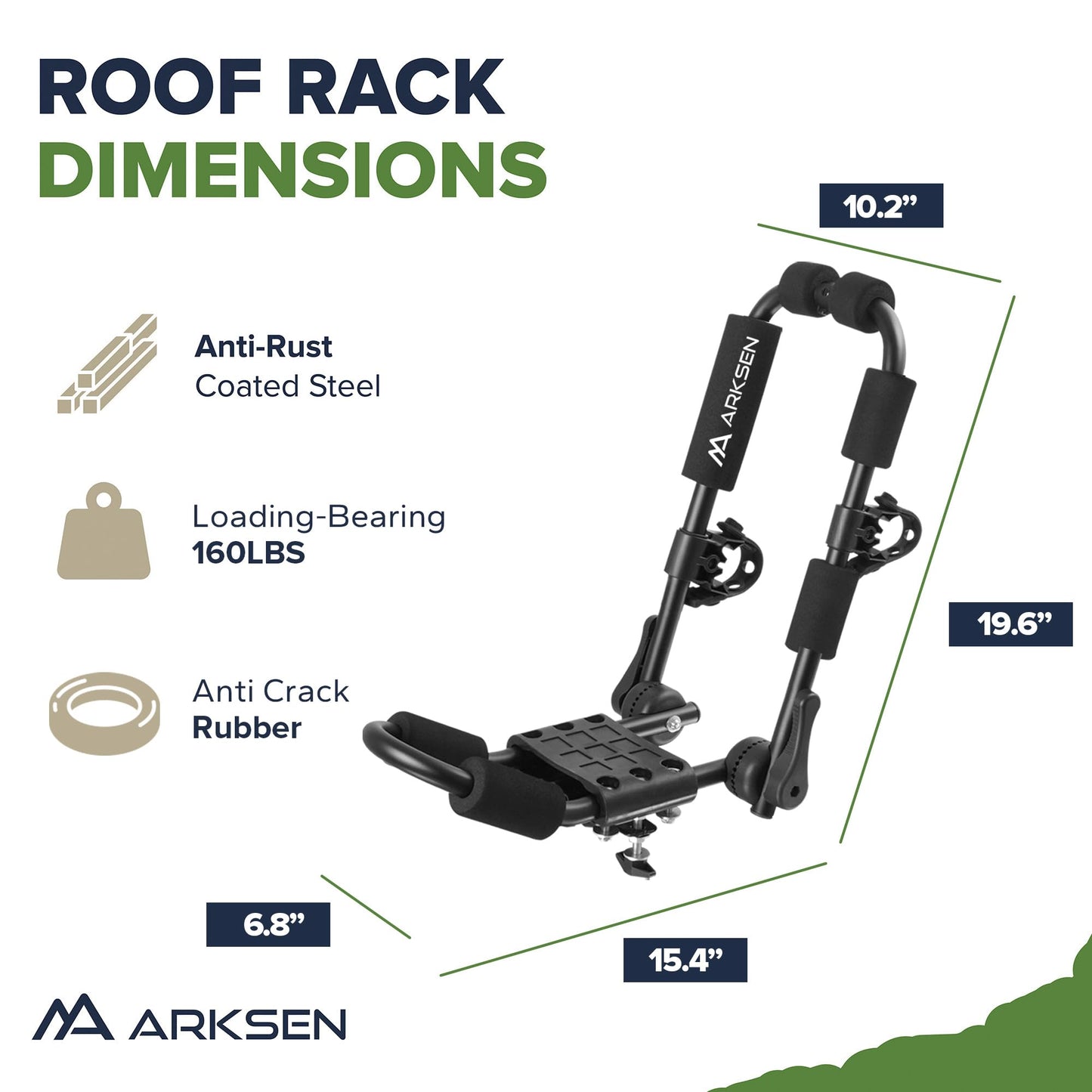 ARKSEN 2 Pair Universal Folding Kayak Roof Rack Heavy Duty Adjustable J-Bar Kayak and Canoe Carrier with 4 Lashing Straps, 4 Stern Tie Down Straps for Cars, SUVs, and Trucks