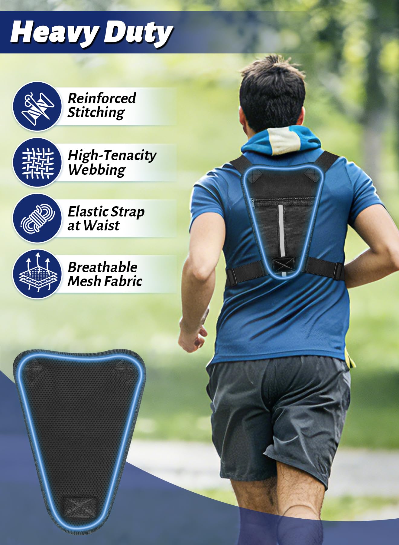 Chest Bag for Men Women, Running Chest Pack for Outdoor Sport, Reflective Lightweight Utility Front Chest Backpack Vest for Workouts, with Phone Window for Jogging Skiing Cycling Marathon (Black)