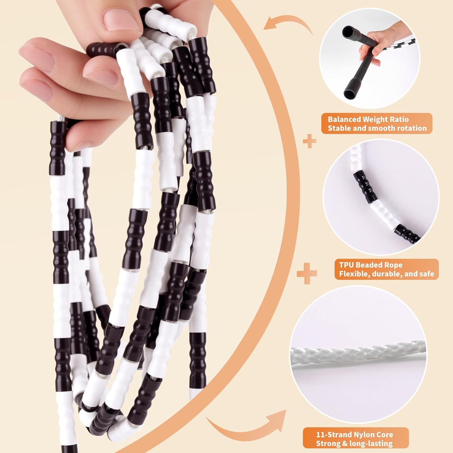 YUEDONG Soft Beaded Jump Rope - Adjustable Tangle-Free Design with Anti-Slip Handles | Recommended by World Champion Luke Boon