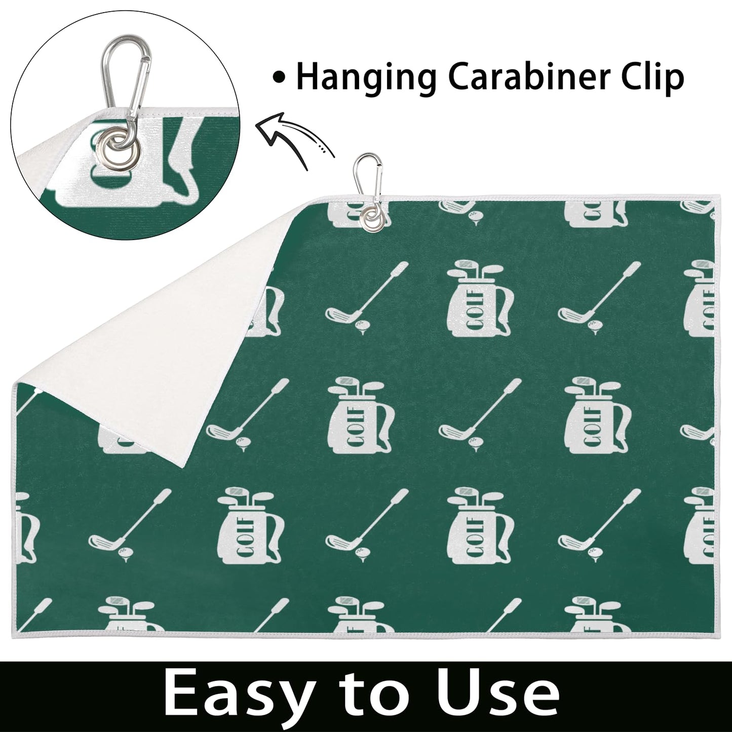 Lakiniss Green Golf Theme Golf Towel 24x15 inch Ultra-fine Fiber Absorbent Quick Drying Belt with Heavy-Duty Climbing Buckle, Portable and Durable Cleaning Club/Golf Club for Both Men and Women