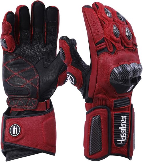 Harssidanzar Leather Motorcycle Gloves - Carbon Fiber Knuckle Protection for Men & Women | KM045