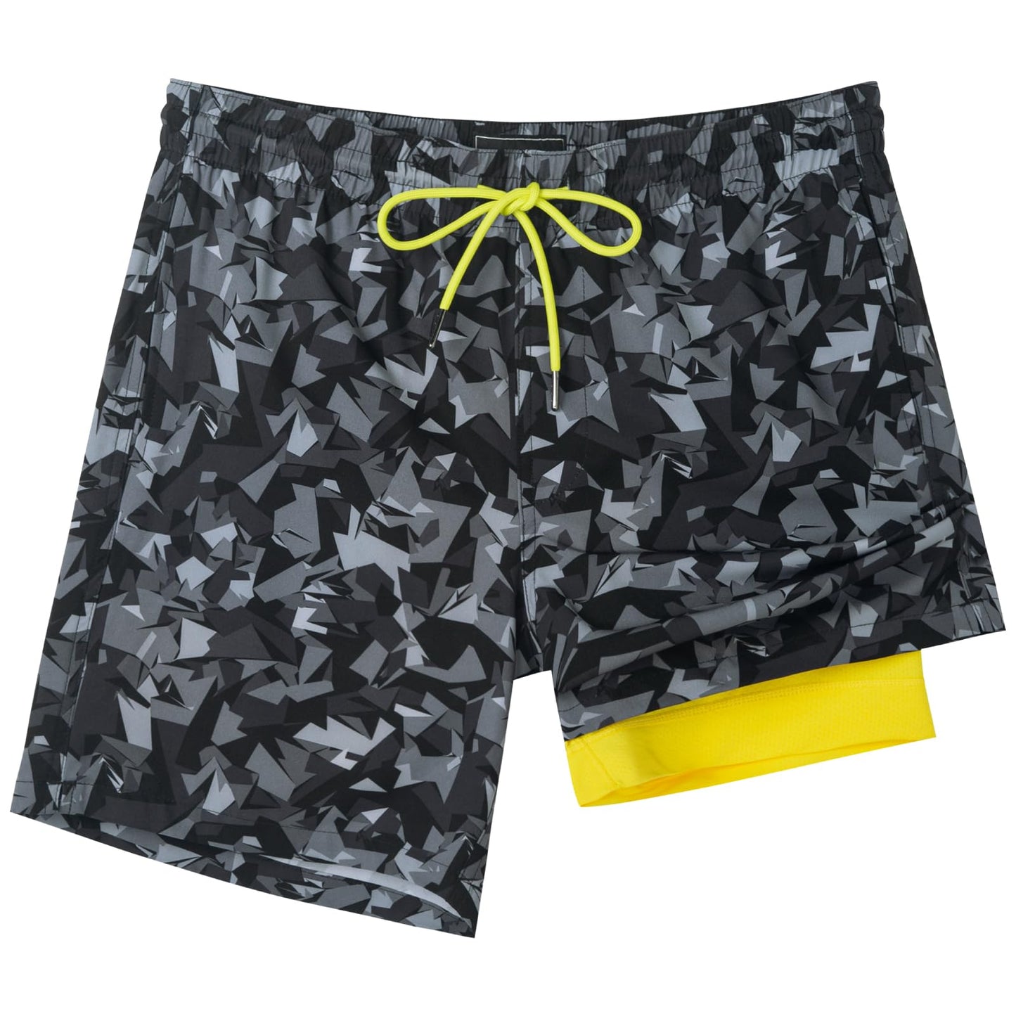 SURF CUZ Mens Swim Trunks with Compression Liner Quick Dry Swim Shorts 7" Swimming Trunks Stretch Zipper Pockets,Black Camouflage,M