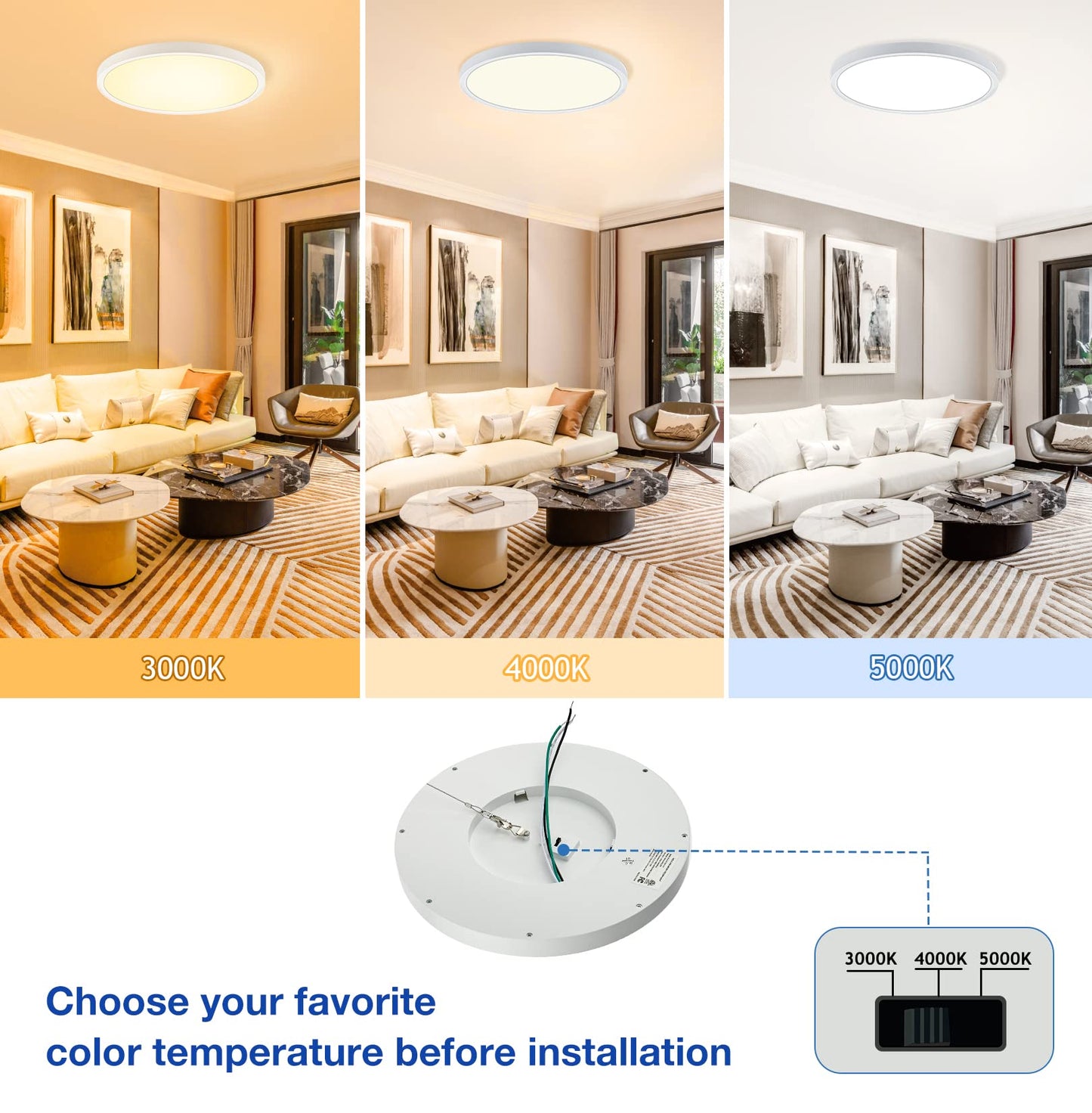 CycevSun 15.8 Inch Dimmable LED Ceiling Light Flush Mount, 3000K-4000K-5000K Selectable - 24W Super Bright 2400LM - Slim Large Round White Trim, 2 Pack