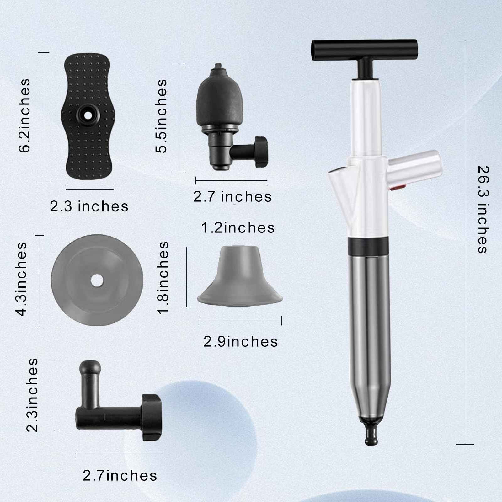Toilet Plunger, High Pressure Air Plunger Drain Blaster with Visual Pressure Gauge, Drain Clog Removal Tool, Stainless Steel Toilet Unclogger Plungers for Bathrooms, Sinks, Kitchens, Clogged Pipe