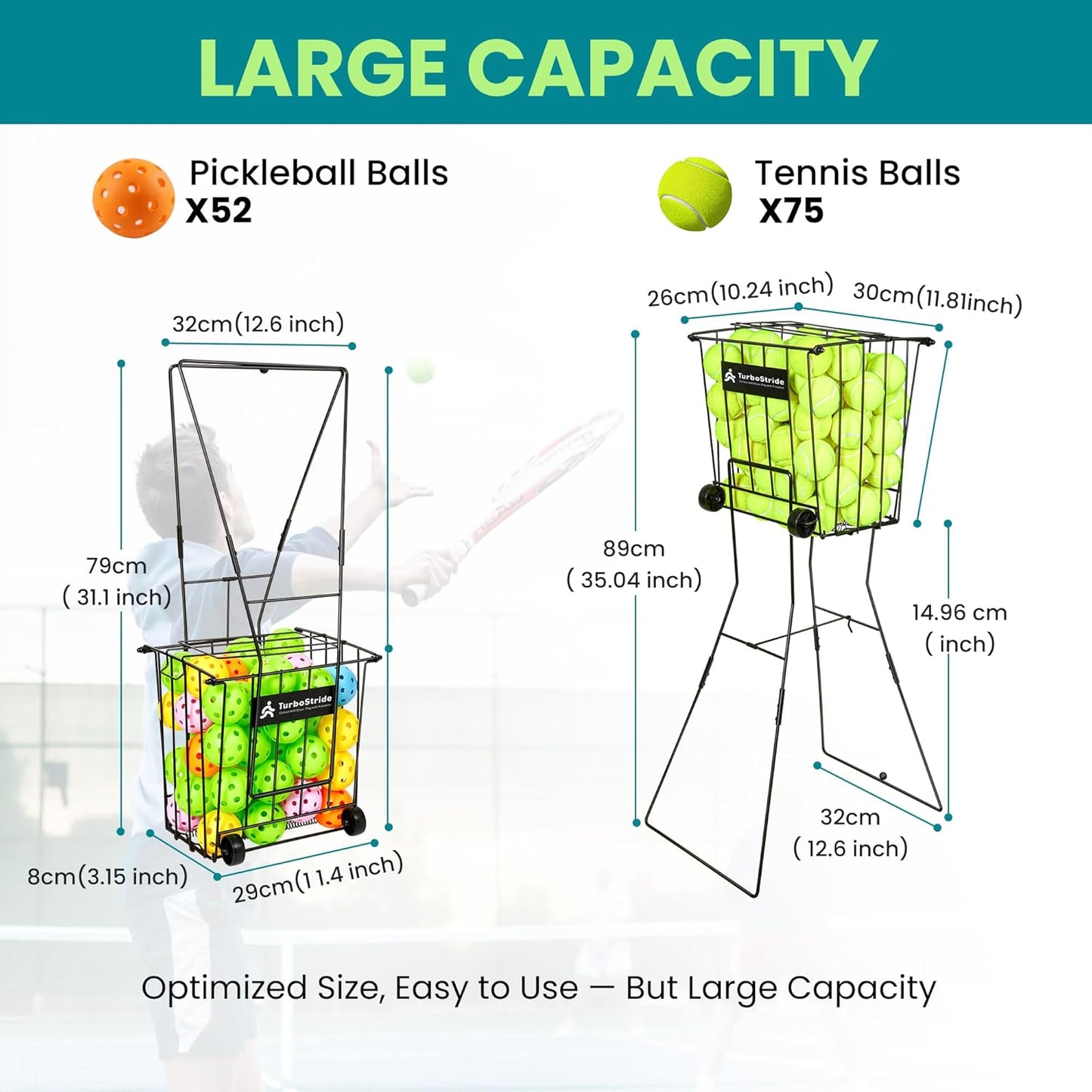 Skiennix Tennis Ball Hopper - Portable Pickleball Ball Basket for Easy Pickup & Training - Large Size