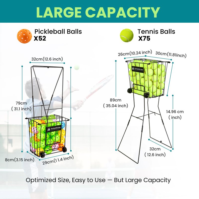 TurboStride Tennis Ball Hopper, Portable Pickleball Ball Basket for Pickup, Storage & Training (Large)