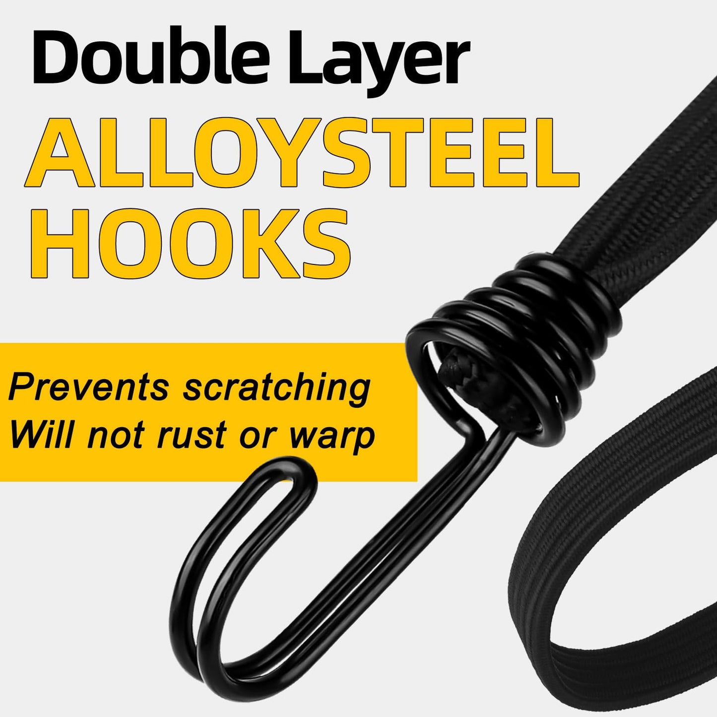 Bungee Cords with Hooks Heavy Duty, 36inch Flat Strong Outdoor Black Bungee Straps, Secure Load Distribution Industrial Grade Bungee Rope for Securing Luggage, Tarps, Tents, Cart, Bike Rack, 4pcs