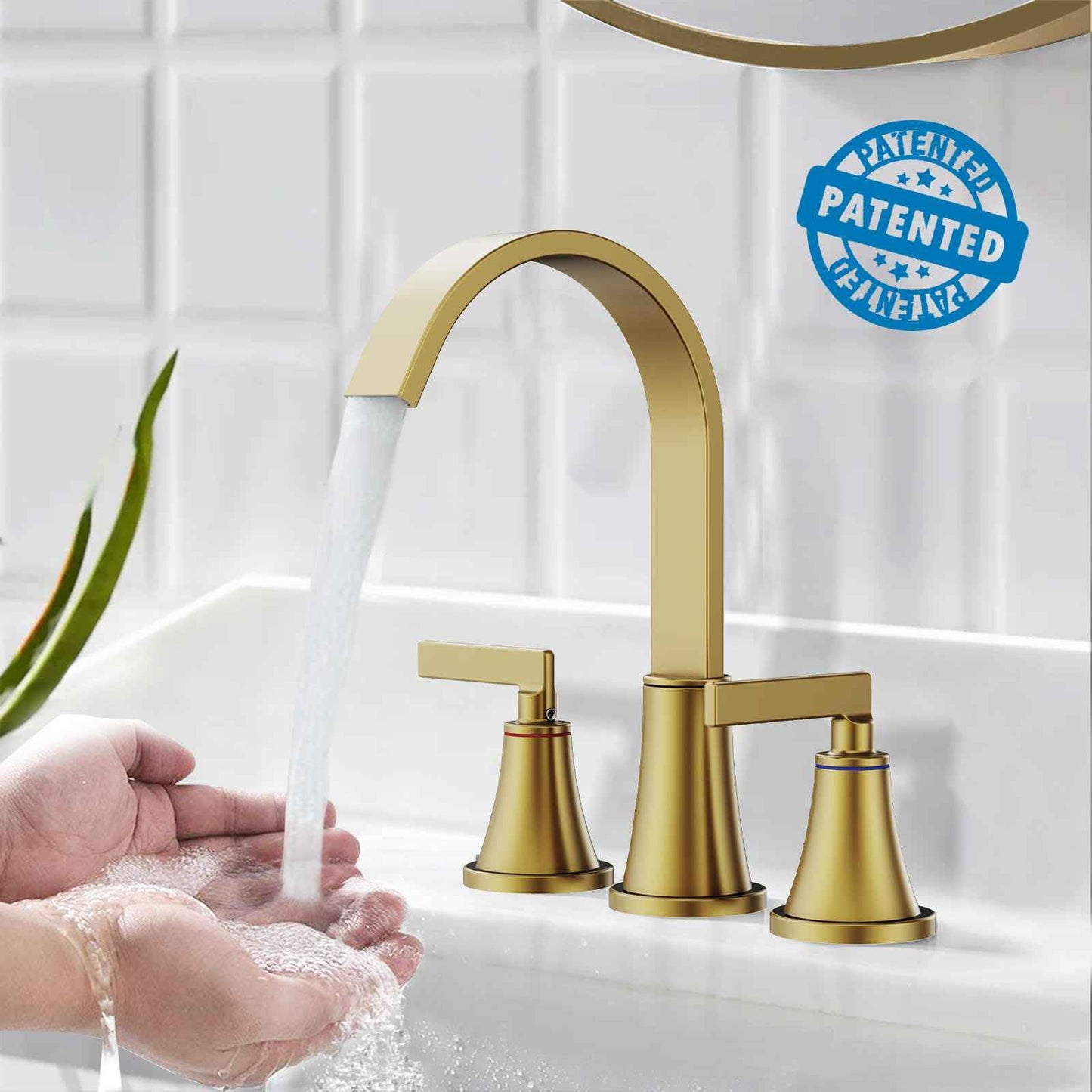 HURRAN 8 Inch Bathroom Sink Faucet, 3 Hole Widespread Bathroom Faucets with Pop Up Drain, Bar Faucet with Cache Aerator, Brushed Gold