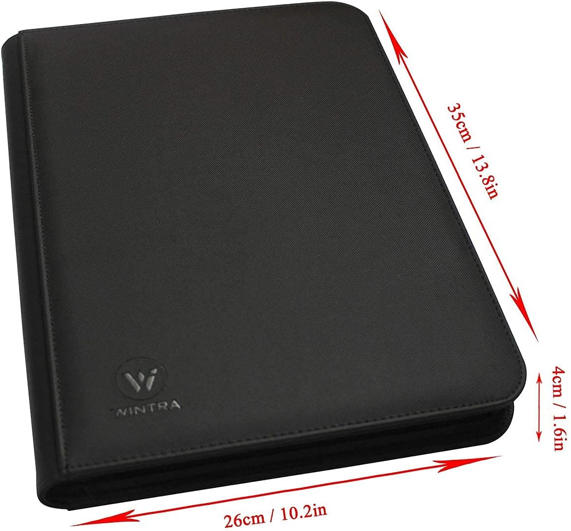 Premium 360 Pockets Black Zippered Playing Card Binder - Durable Trading Card Holder with 20 Sleeves