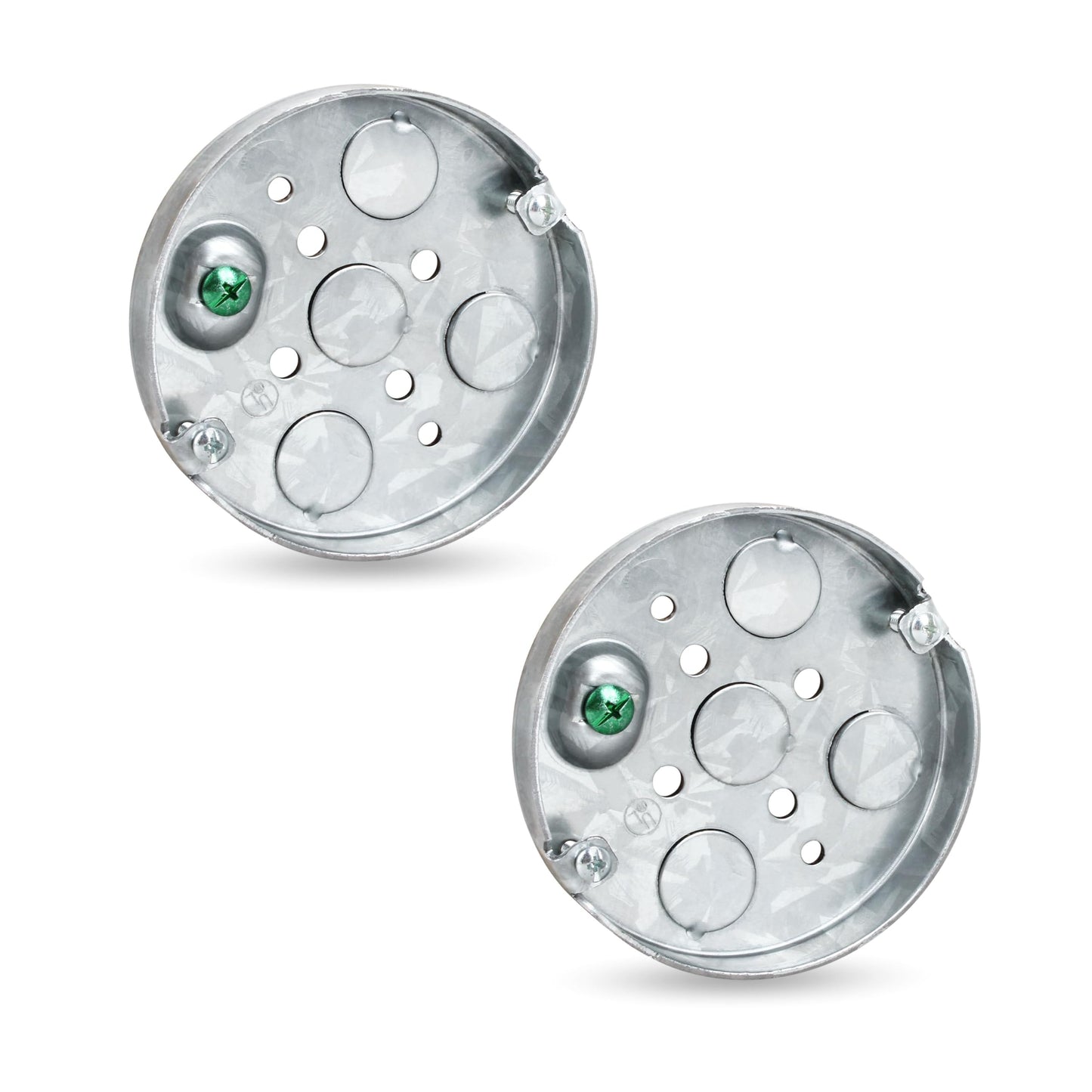 4 inch Round Ceiling Pan Metal Pancake Box for Outlets, Round Shallow Electrical Box,1/2-Inch Deep,1/2-Inch Bottom Knockouts,for Outlets with 4 inch Diameter(2 Pack)
