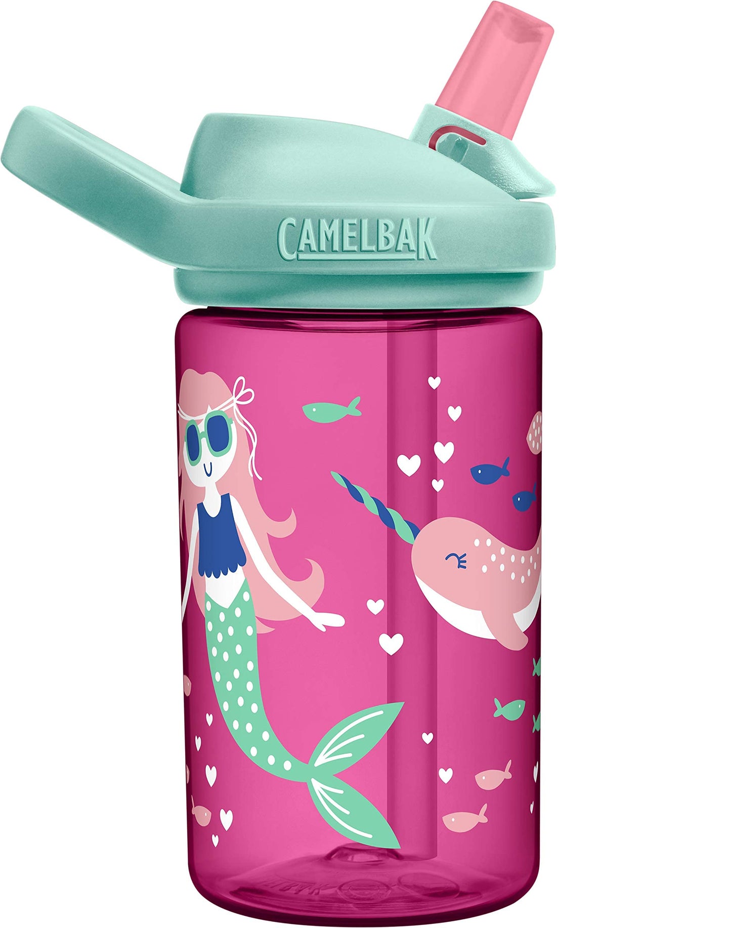 CamelBak Eddy+ Kids Water Bottle with Bite Valve Straw, Leak Resistant Easy Sip Design for Everyday Hydration, 14oz, Mermaids & Narwhals