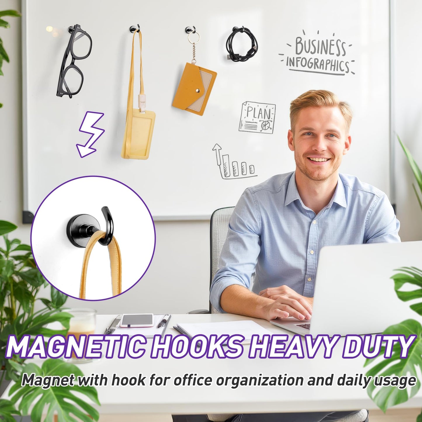 Mukfirm 20 Pack Magnetic Hooks for Halloween Lights Decor, Heavy Duty Magnetic Hook for Fridge, Magnetic with Hooks for Hanging, Cruise Magnets for Door, Magnetic Wall Hooks, Cruise Magnetic Hook