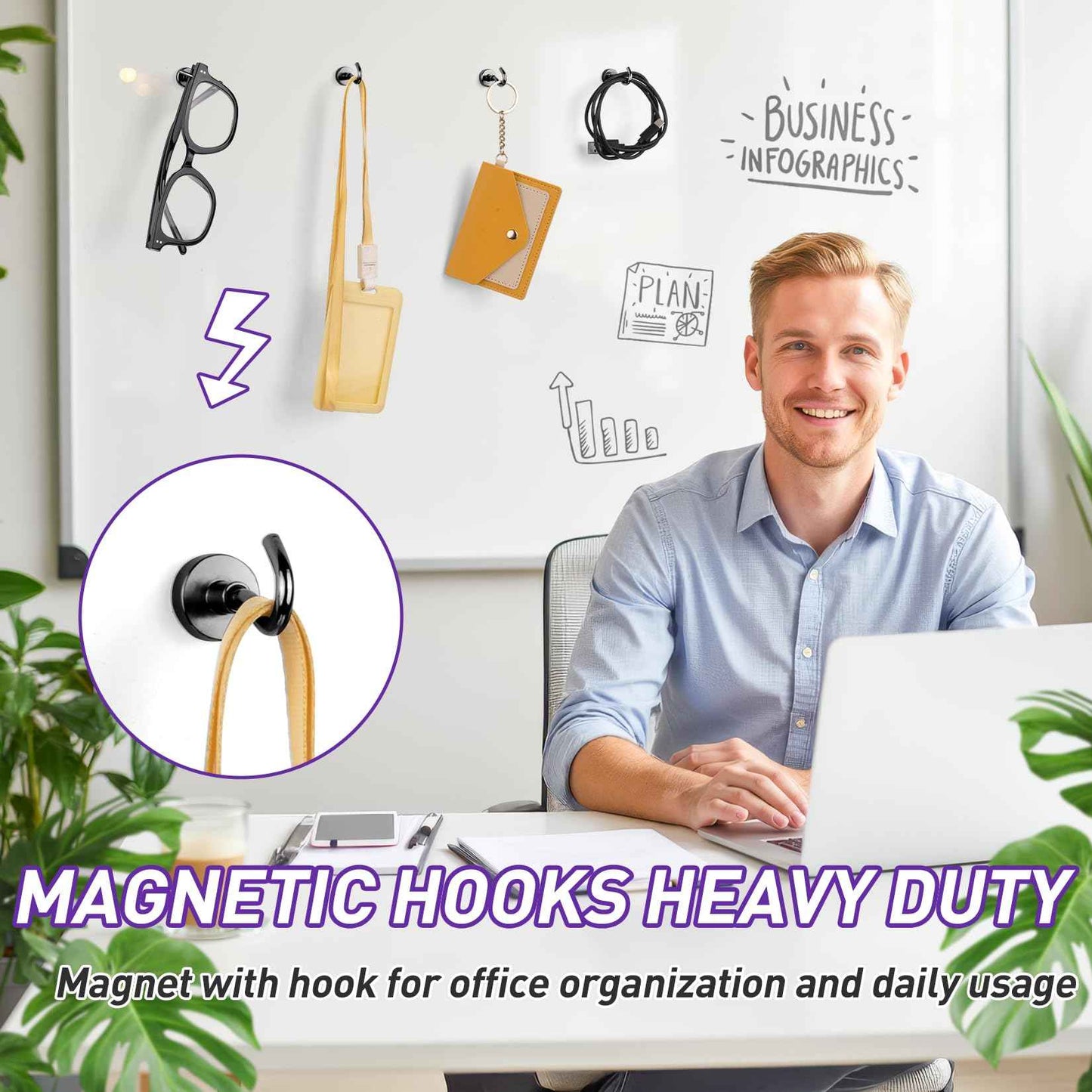 Mukfirm 60 Pack Black Magnetic Hooks, Strong Magnet Hooks for Cruise Ship, Heavy Duty Magnetic Hooks for Hanging, Magnet Hooks for Cabins, Magnetic Wall Hooks for Refrigerator, 25 LBS