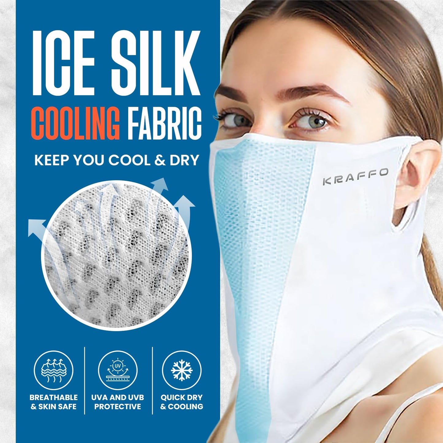 KRAFFO 2-Pack Ice Silk UV Protection Neck Gaiter – UPF 50+ Cooling Face Mask for Running, Hiking, Cycling – Breathable, Lightweight, Reusable – White or Black – Gift-Ready Packaging