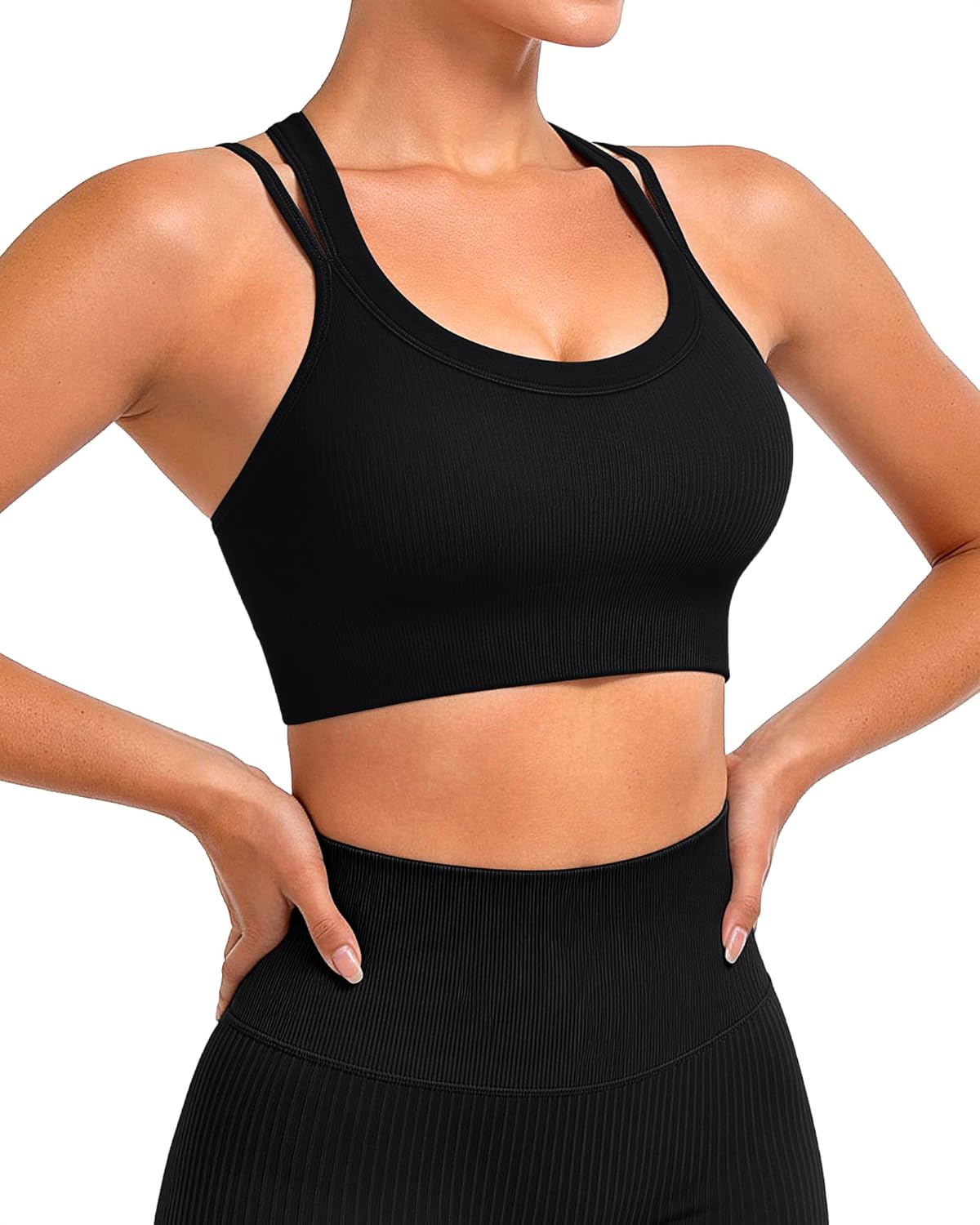 WANAYOU High Support Sports Bras for Women - Ribbed Strappy Criss Cross Back - 3 Pack