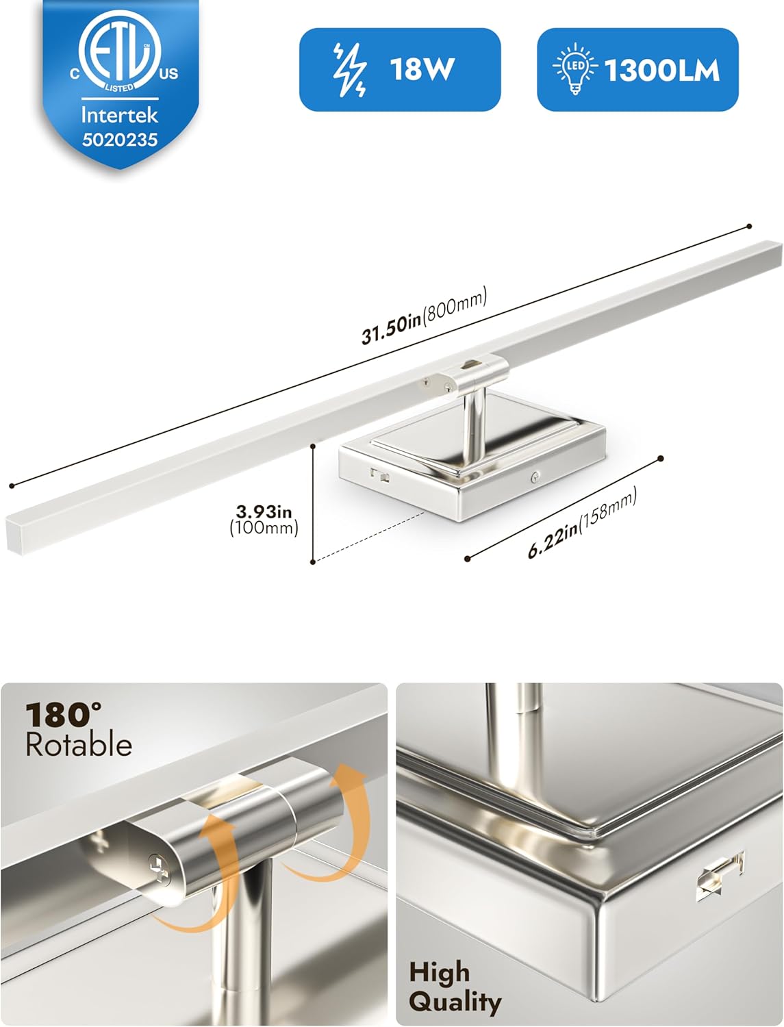 NIORSUN 24-Inch Dimmable LED Bathroom Vanity Light Fixture - Modern Black Over Mirror Lighting, 5CCT, ETL Certified