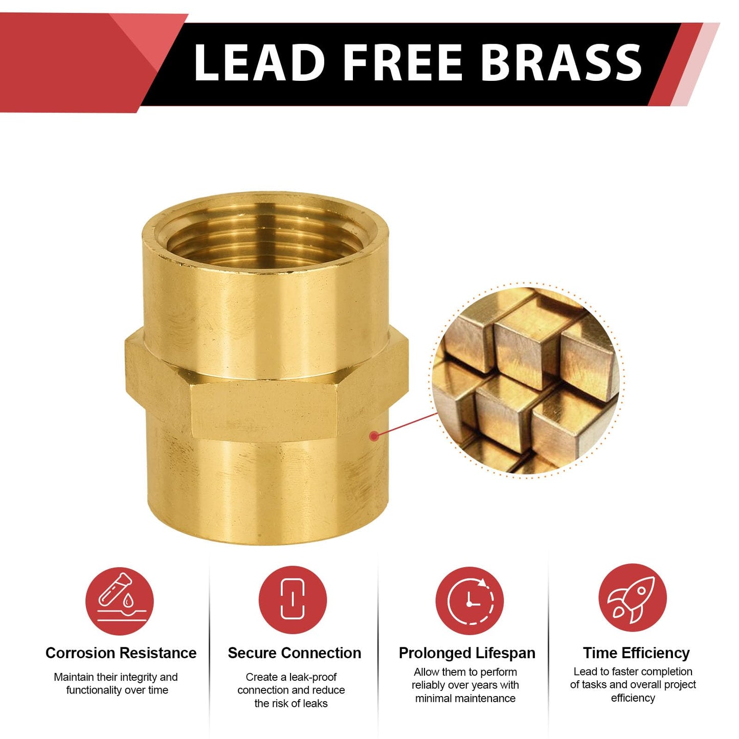 (Pack of 2) EFIELD 3/4" x 3/4" Female NPT Coupling, Soild Brass Hex Nipple Brass Pipe Fittings,(NPT076)