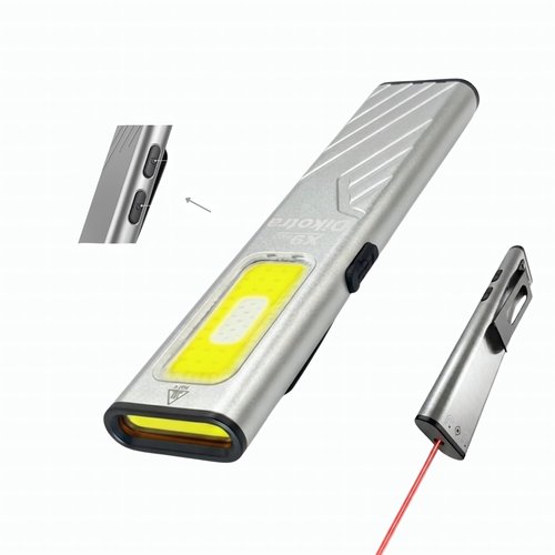 Dikotra X9 Pro Flat-Body EDC Flashlight, 650LM 45g Independent Dual-Switch 11-Mode, 100dB Safety Alarm,Laser Pointer & UV Light, Magnetic Rechargeable Work Light for Dog Walking, Self Defense, Camping