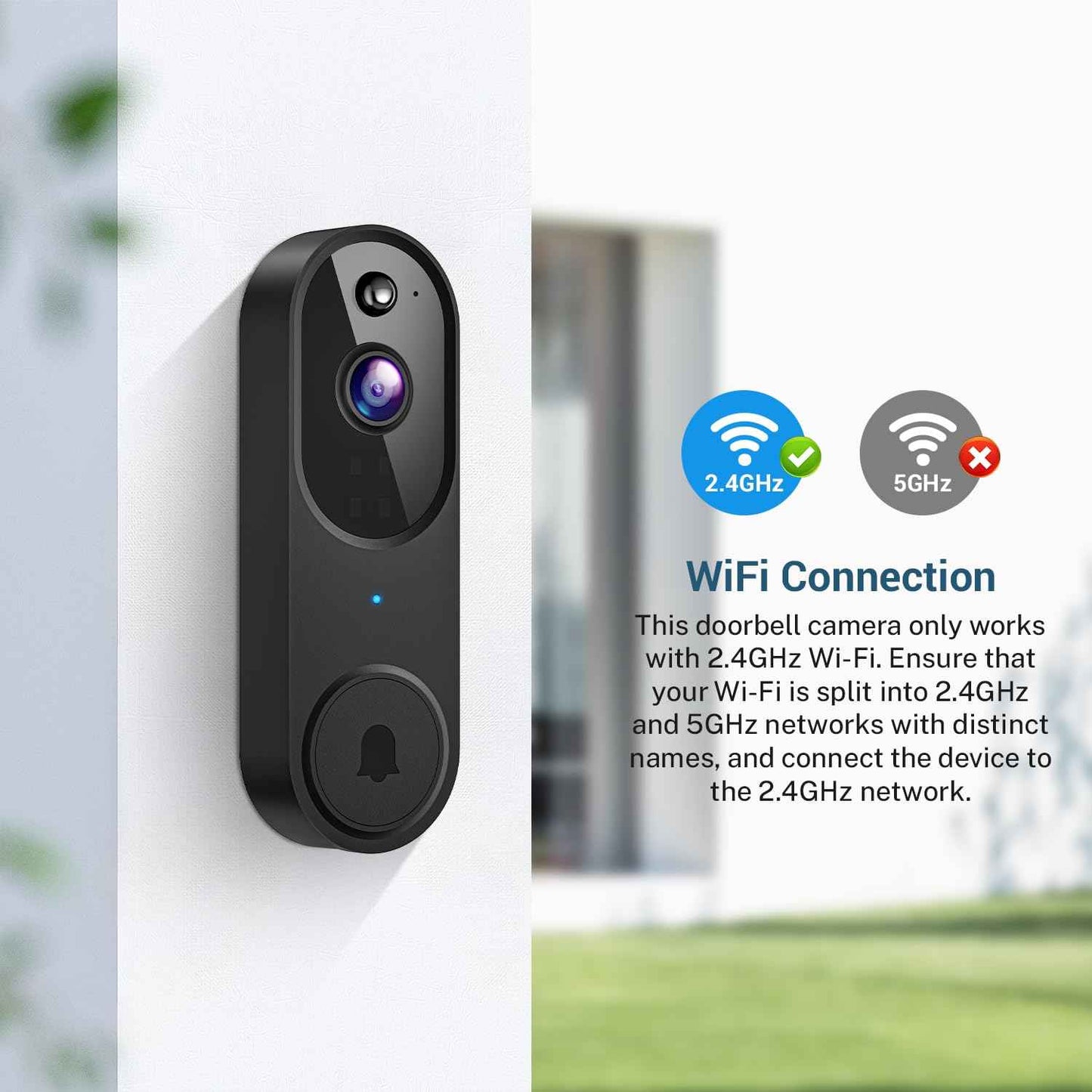 GridTera Smart Video Doorbell Camera Wireless, AI Human Detection and Instant Alerts, Night Vision, 2-Way Audio, Battery Powered, Cloud Storage Sold Seperately, 2.4G WiFi (Chime Included)