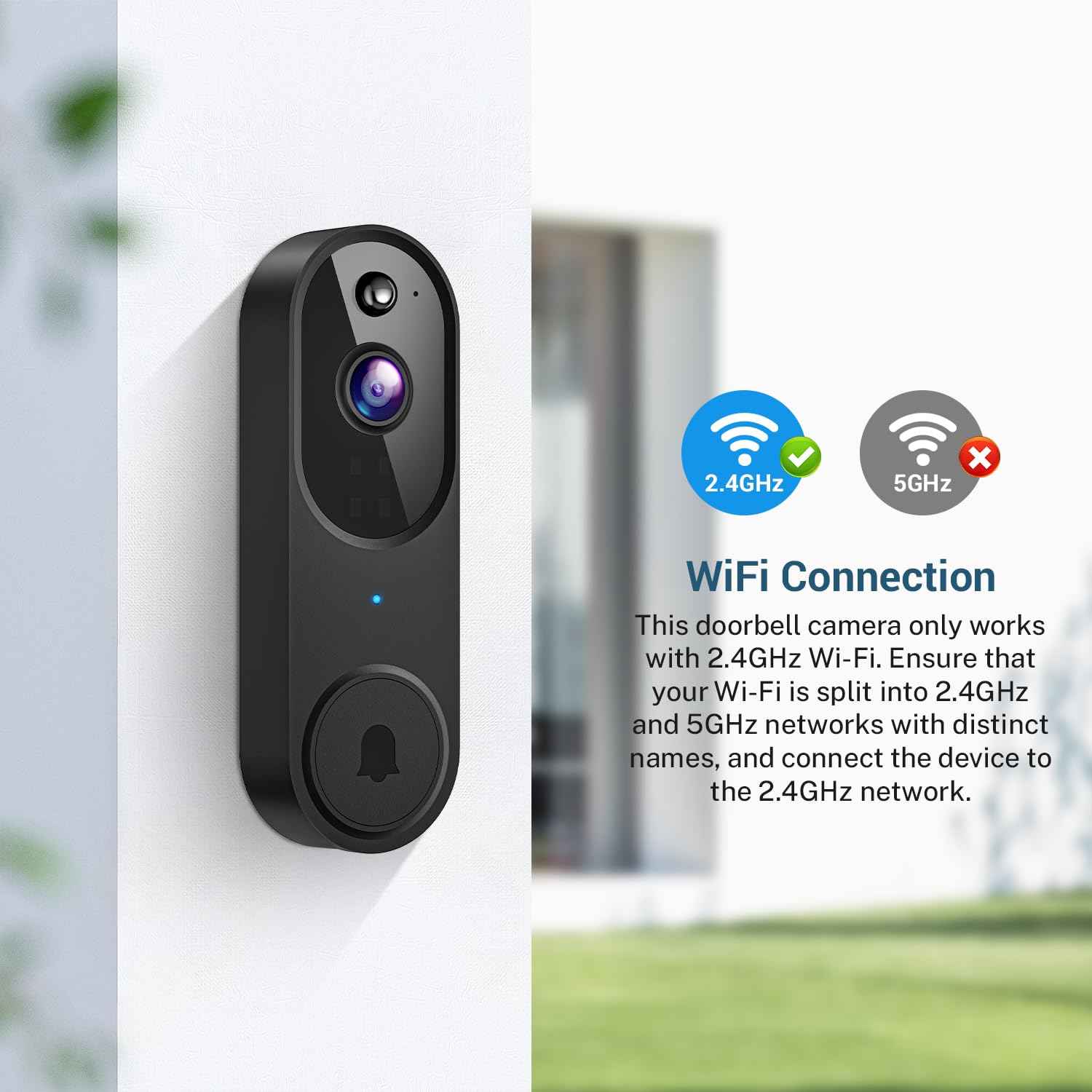 GridTera Smart Video Doorbell Camera Wireless, AI Human Detection and Instant Alerts, Night Vision, 2-Way Audio, Battery Powered, Cloud Storage Sold Seperately, 2.4G WiFi (Chime Included)
