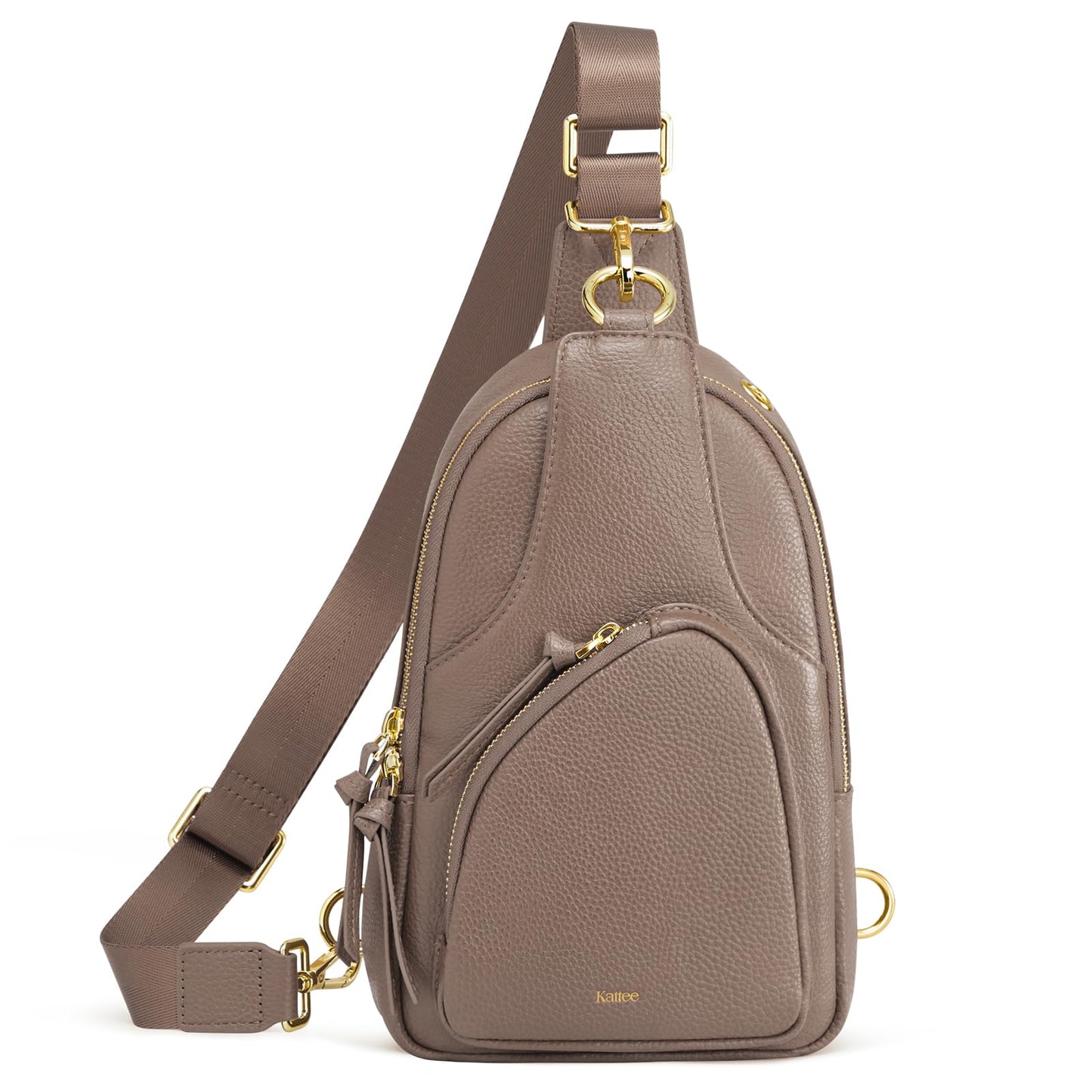Kattee Sling Bag for Women, Leather Fanny Packs Crossbody Purse, Small Chest Bag with RFID Blocking, Khaki
