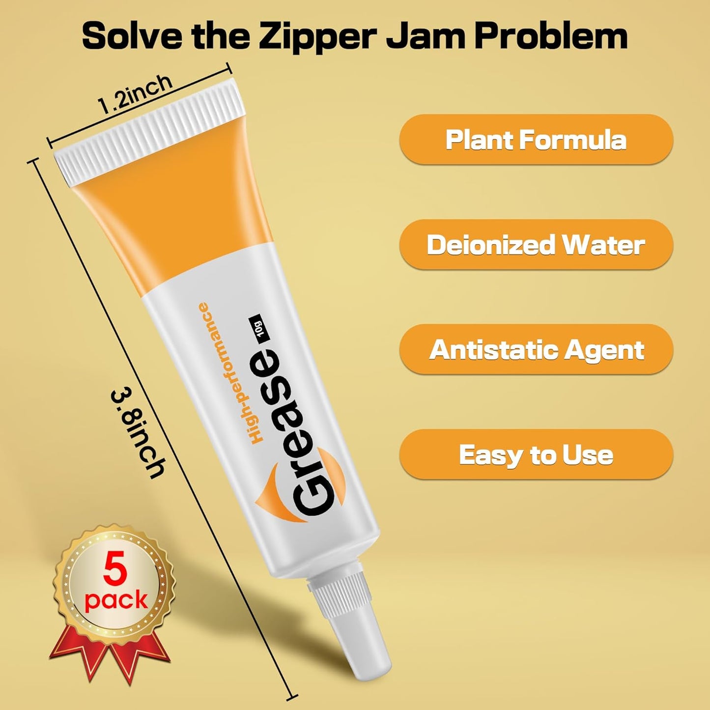Skiennix Zipper Lubricant - 5 Pack Instant Waterproof Grease for Metal & Plastic | Long-Lasting Zip Care