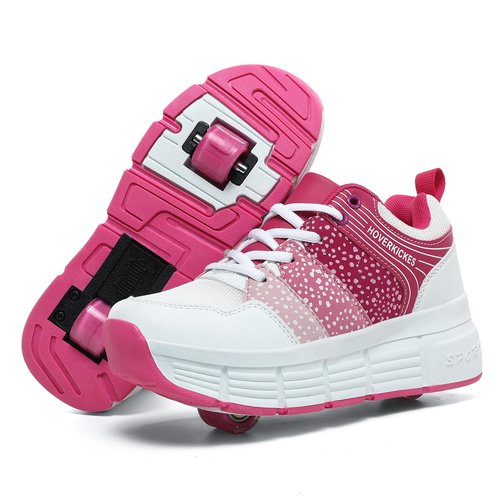 HOVERKICKES Kids Roller Skate Shoes with Wheels Roller Sneakers for Boys Girls Kids Deformation Wheeled Shoes ﻿ Pink