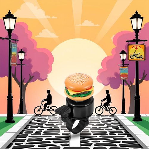 2Pcs Hamburger Shape Bike Bell, Loud Crisp Clear Sound, Compatible with Balance Bike, Scooter, Bicycle, Plastic Material, Yellow Color