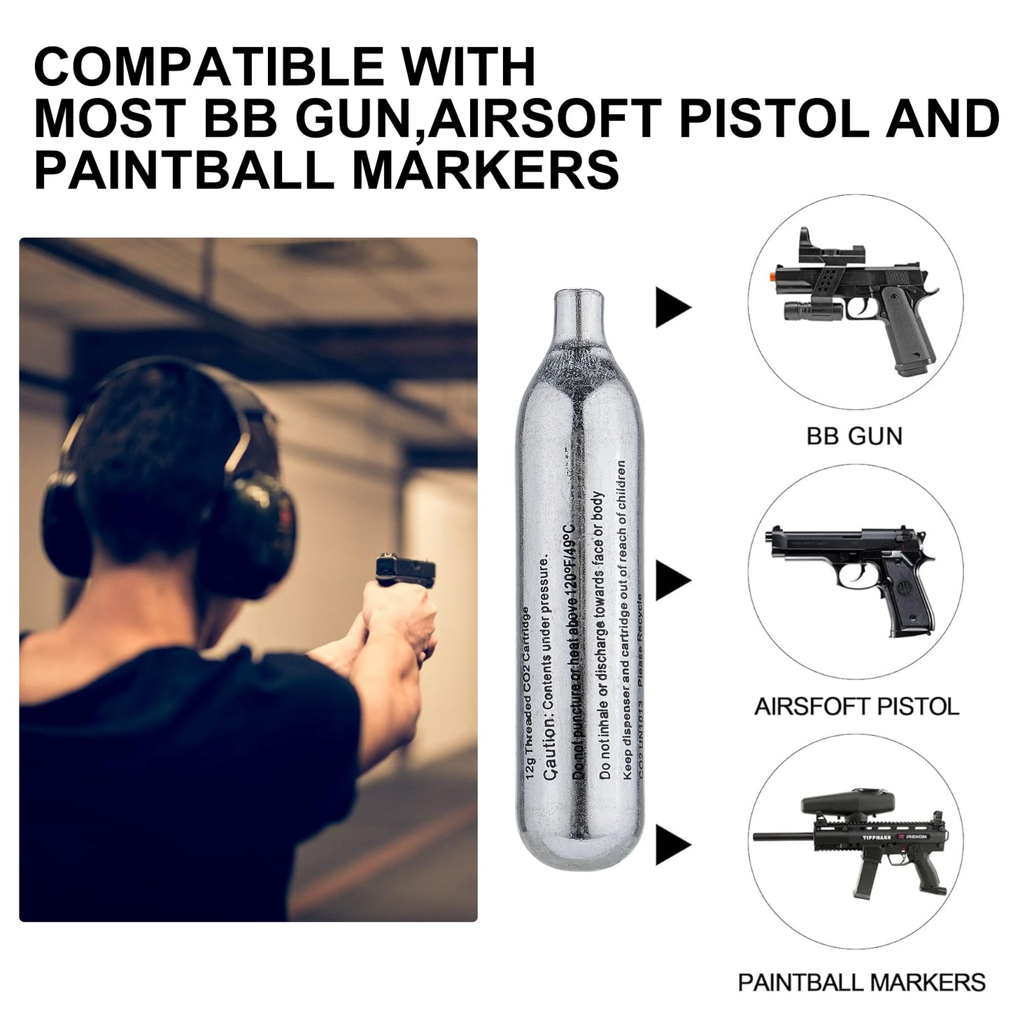 KONG MING CAR 8 Gram / 12 Gram CO2 Cartridges, Non-Threaded,High-Grade CO2 Cylinder CO2 Cartridges for Paintball Guns,Pellet Guns, BB Guns and Airsoft Guns (12G-10PCS)