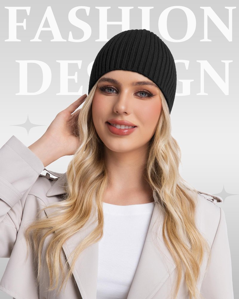 ROYBENS Wool Beanie for Men Women, Seamless Knit Warm Winter Hat Cuffless Soft Trawler Fisherman Beanies Watch Cap Skull Caps