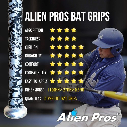 ALIEN PROS Baseball Bat Grip Tape - 0.5MM Precut for Pro Feel - Ideal Replacement for Old Grips