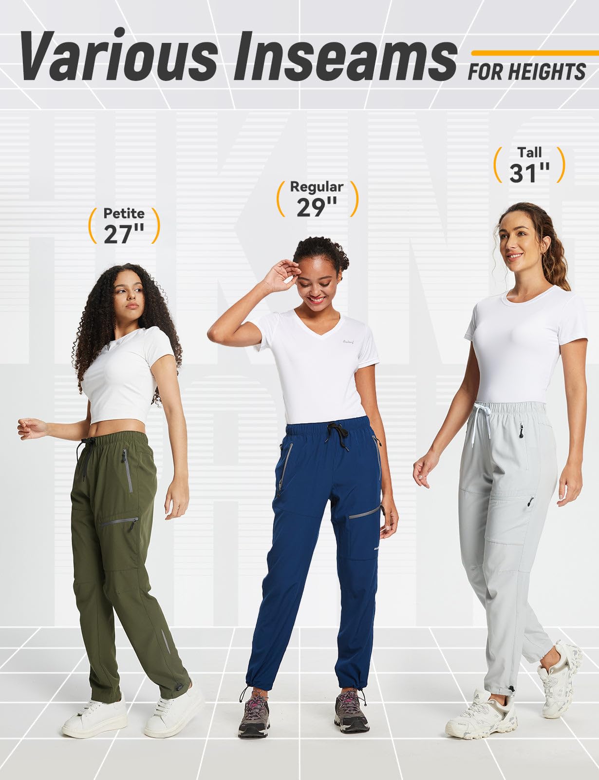 baleaf Women's Hiking Pants Quick Dry Lightweight Water Resistant Stretch Cargo Pants with Zipper Pockets Travel Camping 29''-Blue Gray 3XL
