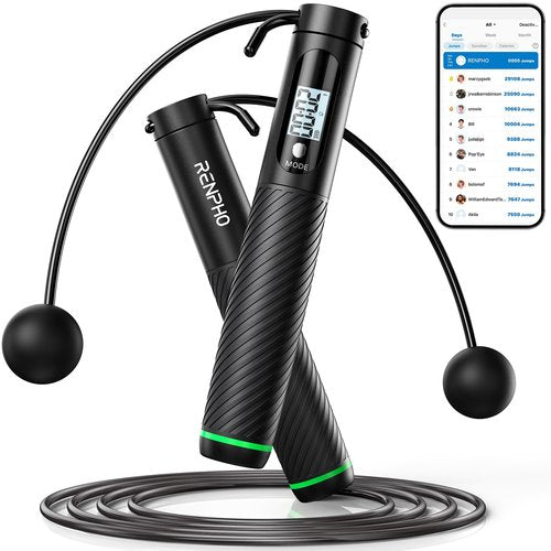 RENPHO Smart Skipping Rope with Counter, Adjustable Jump Ropes for Fitness, Skip Rope with APP Data Analysis, Workout Equipment for Women Men Adult Kids, Burn Calories, Boxing Jumping Rope, Gym, MMA