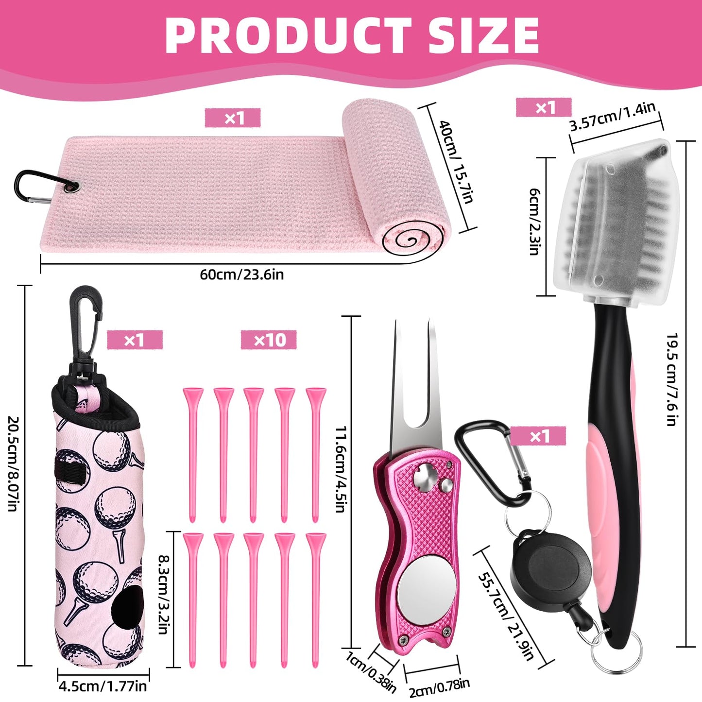 Wynaura 15 Pcs Golf Accessories Kit, Includes Cleaner Brush Towel Tees Golf Ball Bag with Hook Ball Marker Divot Tool,Golf Essentials Kit for Women Man Gifts