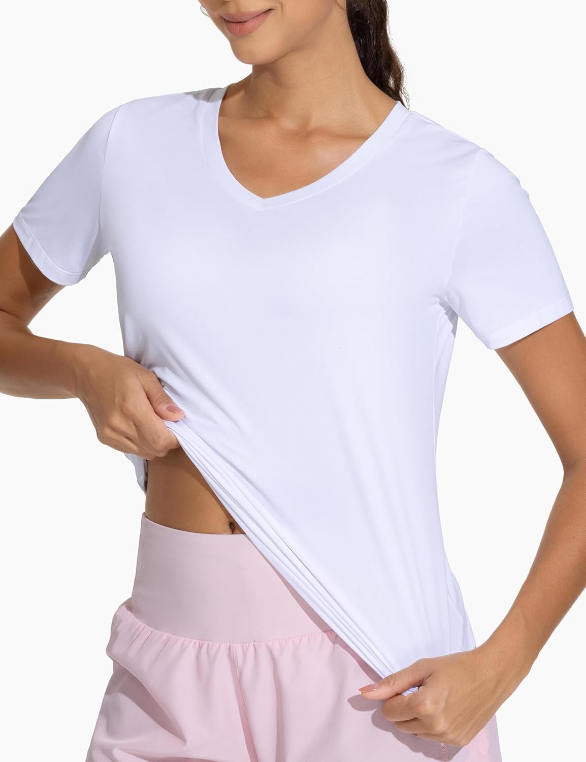 The Gym People Women's V-Neck Workout Shirts - Breathable Short Sleeve Yoga Tees | Athletic Fit
