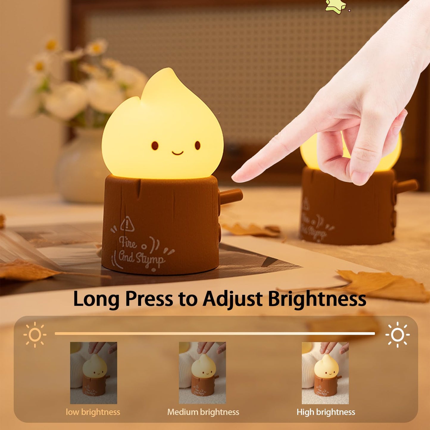 Deogos Ghost Campfire Night Light, Flamess Candle Lamp, Fire Lamp, Small Cute Night Light, 2 Modes/Rechargeable/Cordless/Dimmable Brightness, Kawaii Warm Lamps for Kids Bedroom Bedside Camping, Gift