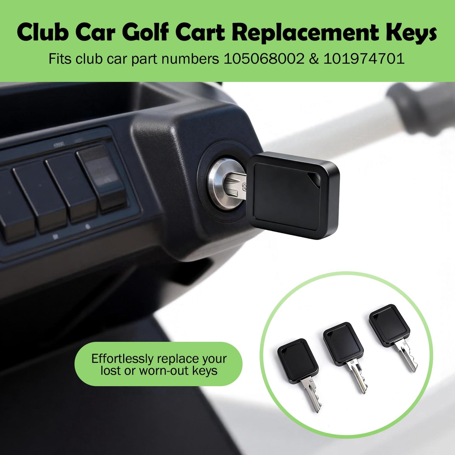YHJDC Club Car Golf Cart Replacement Keys 3-Pack (1A, 1B, 1C) | Direct Fit for Part Numbers 105068002 & 101974701
