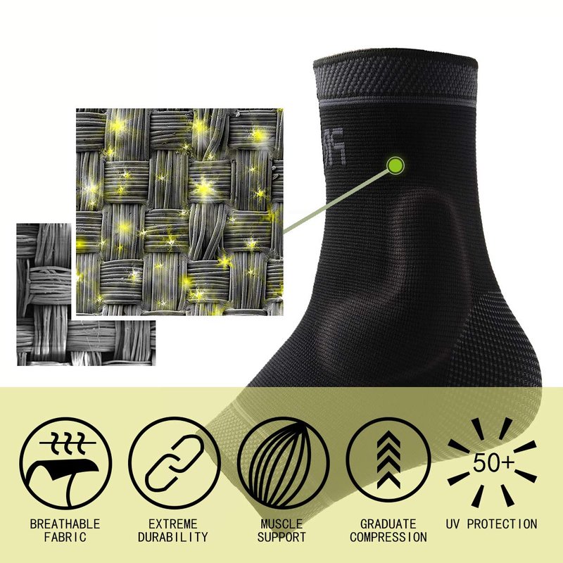 Protle Adjustable Foot Socks, Ankle Brace Compression Support Sleeve with Silicone Gel, Arch Support - Boosts Recovery from Joint Pain, Sprain, Plantar Fasciitis (Black-XLarge)