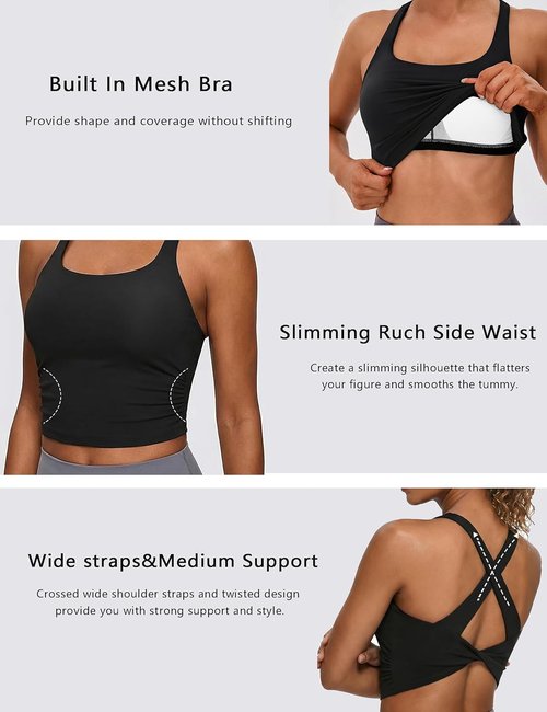 BMJL Crisscross Sports Tank Tops for Women - Soft Built-In Bra Workout Top with Knot Hem