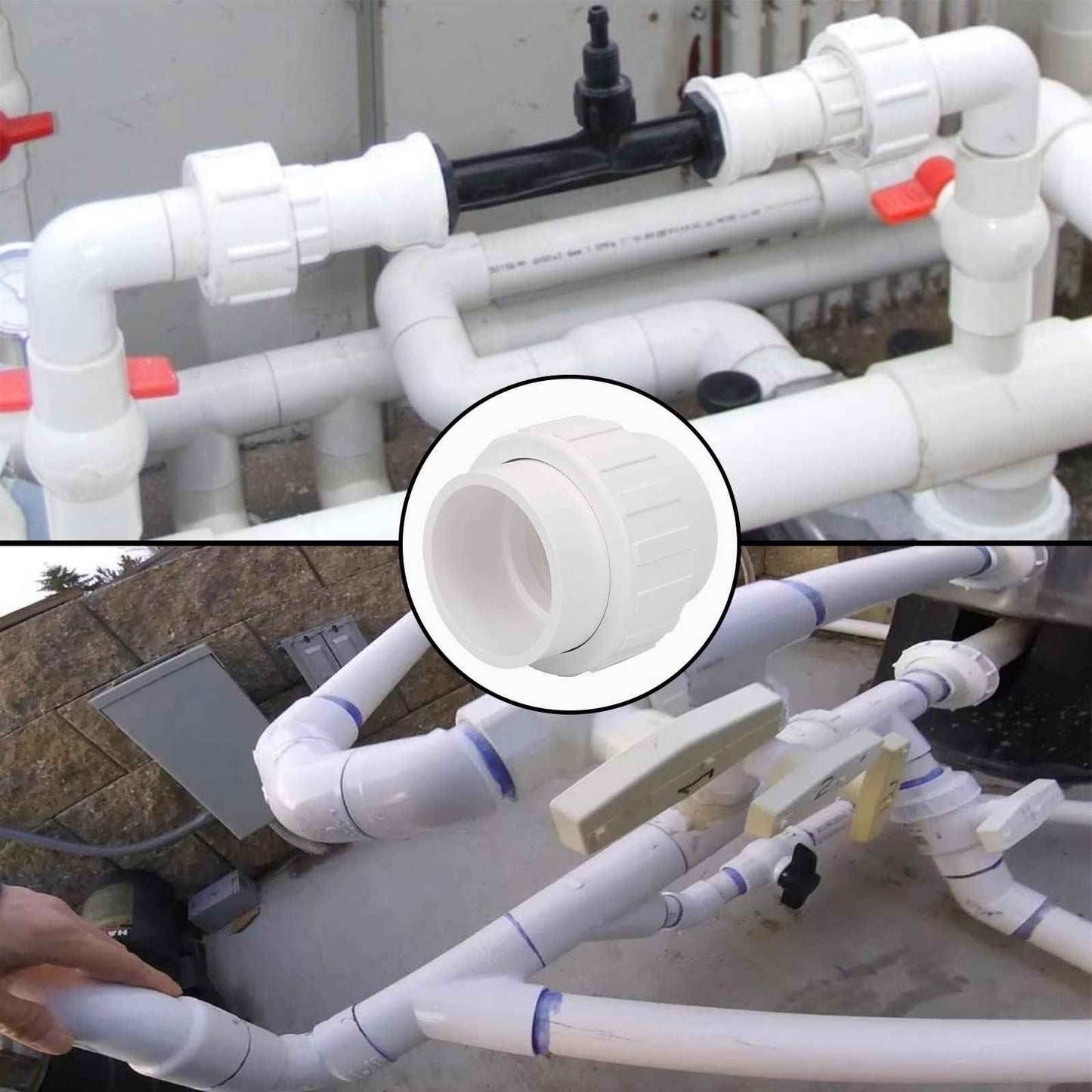 2 Pack 2" PVC Union Coupling Pipe Fitting (Socket x Socket) 2 Inch PVC Slip Union PVC Adapter Coupling Schedule 40, EPDM O-Ring, White