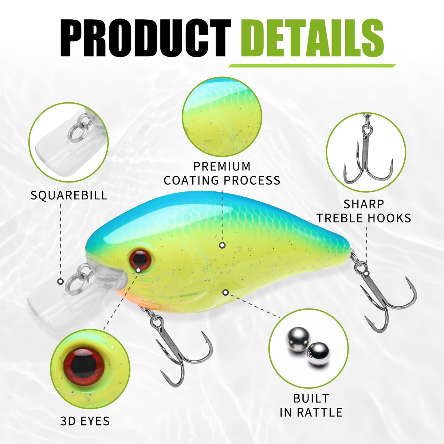 TRUSCEND Craz Crankbaits Fishing Lures, Squarebill Crank Baits for Bass Fishing, Wobble Swimbait for Trout Crappie Walleye Pike, Shallow Diving Crank Bait Freshwater and Saltwater Topwater Lures